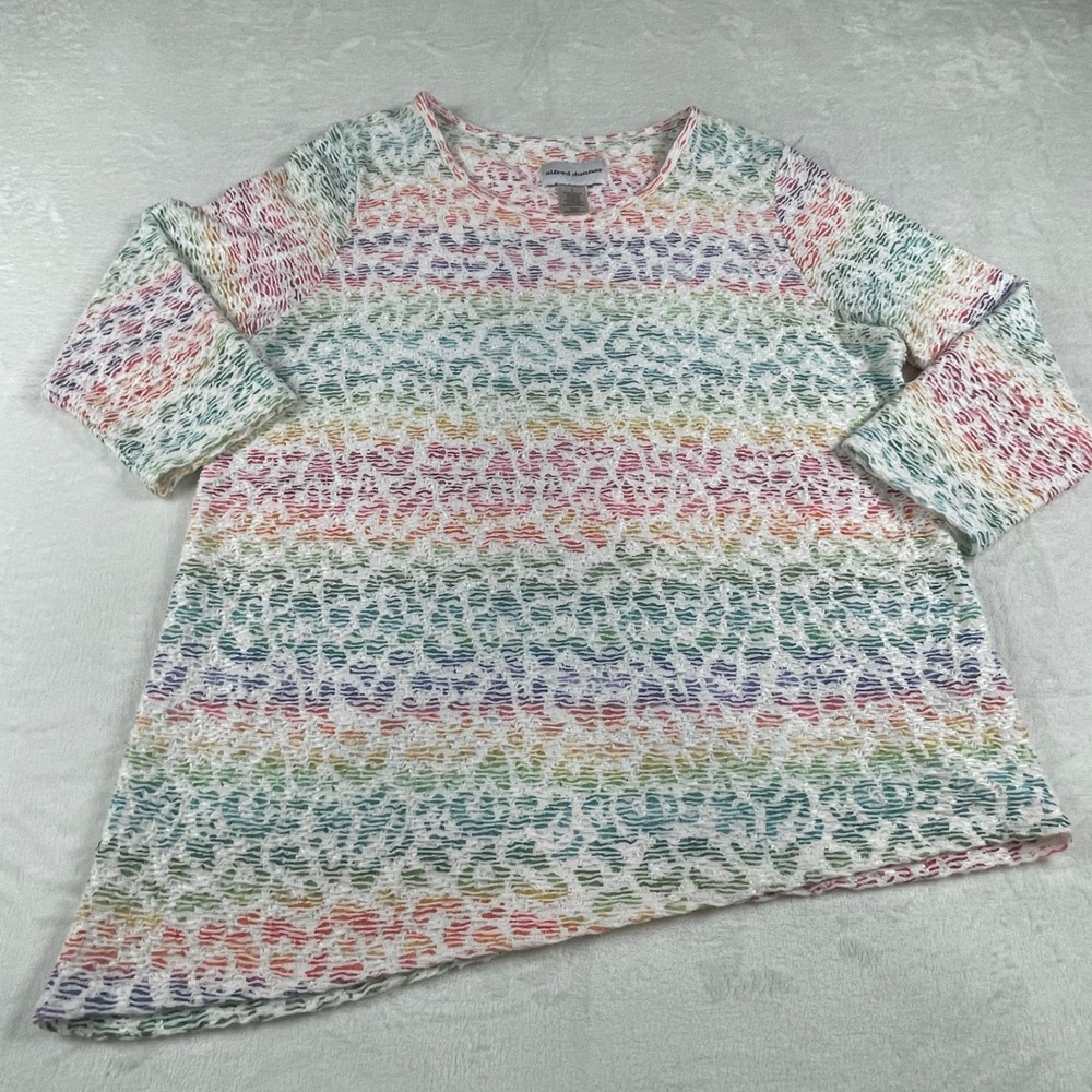 Alfred Dunner Womens Large Multi Color Rainbow Stripe Textured 3/4 Sleeve Top